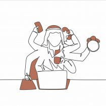 Hypnosetherapie in Frankfurt – Hilfe bei Stressbewältigung und Überforderung Frau mit vielen Händen – Symbolische Darstellung von Stress und Überforderung